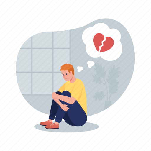 Teenager, sad, upset, boy, breakup illustration - Download on Iconfinder