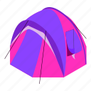 camp, hiking, isometric, object, outdoor, purple, tent 