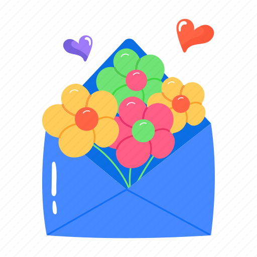 Floral envelope, gratitude mail, thanks flowers, flowers envelope, flowers letter sticker - Download on Iconfinder