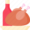 thanksgiving, flat, dinner, wine, drink, turkey, chicken, meat, leg, roat, cook, family, holiday, autumn