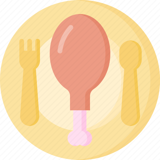 Thanksgiving, flat, dinner, plate, spoon, fork, turkey leg icon - Download on Iconfinder