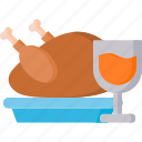 thanksgiving, flat, turkey, wine, food and drinks