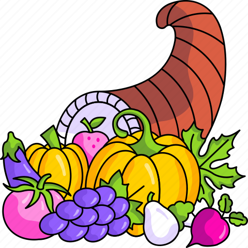 Conucopia, thanksgiving, thanksgiving day, harvest, fruits, vegetables, autumn icon - Download on Iconfinder