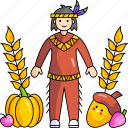 native american, costume, thanksgiving, thanksgiving day, harvest, vegetables, pumpkin