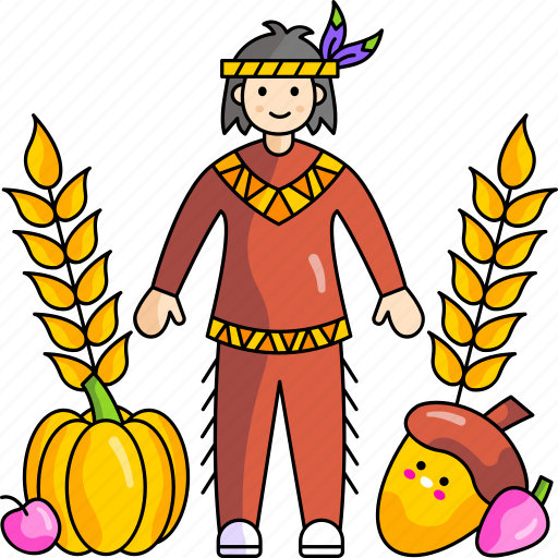 Native american, costume, thanksgiving, thanksgiving day, harvest, vegetables, pumpkin icon - Download on Iconfinder