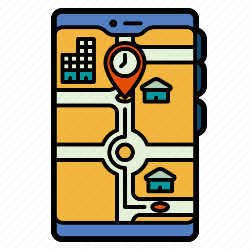 Location, destination, map, city, smartphone, pin, clock icon - Download on Iconfinder