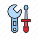 wrench and screw driver, wrench, spanner, repair, construction, setting, equipment, screw-driver