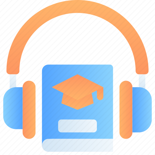Audio course, book, sound, headphone, mortarboard, e-learning, education icon - Download on Iconfinder
