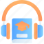 audio course, book, sound, headphone, mortarboard, e-learning, education, study, online course 