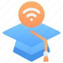 mortarboard, wifi, wireless, connection, internet, e-learning, education, study, online course