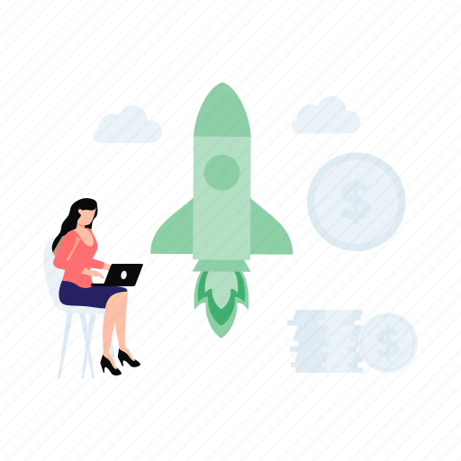 Startup, rocket, business, working, girl icon - Download on Iconfinder