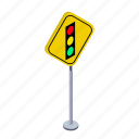 arrow, road, traffic light, traffic sign, transportation, turn, warning
