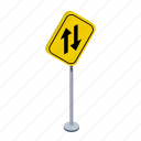 arrow, road, traffic sign, transportation, turn, two arrow, warning