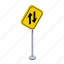 arrow, road, traffic sign, transportation, turn, two arrow, warning 