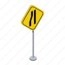 arrow, direction, road, traffic sign, transportation, turn, warning