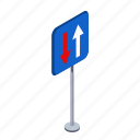 arrow, one way, road, traffic sign, transportation, turn, warning