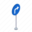 arrow, right, road, traffic sign, transportation, turn, warning