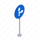 arrow, right, road, straight, traffic sign, turn, warning