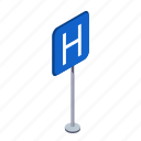 arrow, hospital, road, traffic sign, transportation, turn, warning