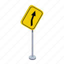 arrow, right, road, traffic sign, transportation, turn, warning