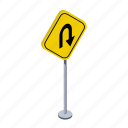 arrow, road, traffic sign, transportation, turn, u turn, warning