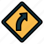 right, curve, signaling, road, sign, arrow, traffic sign 