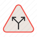 ahead, intersection, road, sign, traffic, warning, y