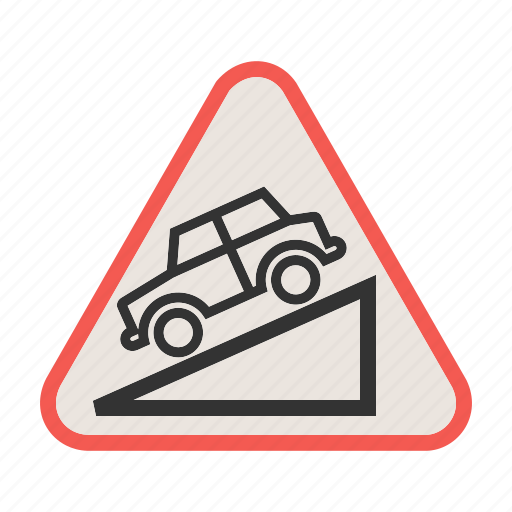 Arrow, down, downward, hill, slope, traffic, warning icon - Download on Iconfinder
