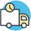 cargo truck, clock sign, delivery van, hatchback, logistic delivery 