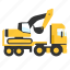 crane, digger, flatbed, hauler, heavy, trailer, truck 