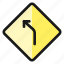 road, sign, left, curve, ahead 