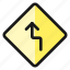 road, sign, left, reverse, turn, ahead 