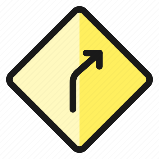 Road, sign, right, curve, ahead icon - Download on Iconfinder