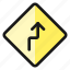 road, sign, right, reverse, turn, ahead 