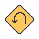 arrow, direction, diversion, navigation, traffic, u-turn 