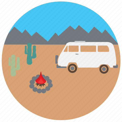 Camping, car, fire, mountain, travel, traveling, van icon - Download on Iconfinder