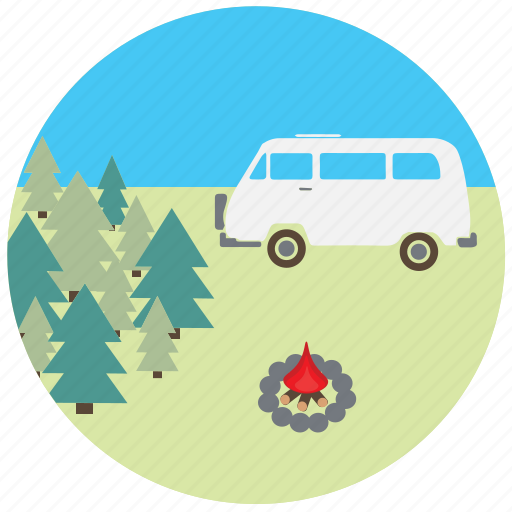 Camping, car, fire, nature, travel, traveling, van icon - Download on Iconfinder