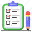 checklist, survey, clipboard, pencil, page, document 