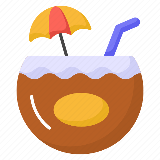 Coconut, drink, water, juice, umbrella, straw, beverage icon - Download on Iconfinder
