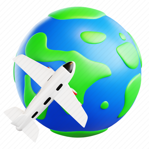 Plane, earth, airplane, globe, global, planet, world 3D illustration - Download on Iconfinder