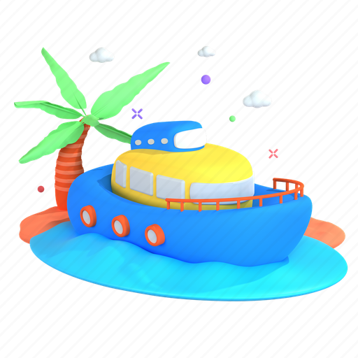 Boat, cruise, holiday, beach 3D illustration - Download on Iconfinder