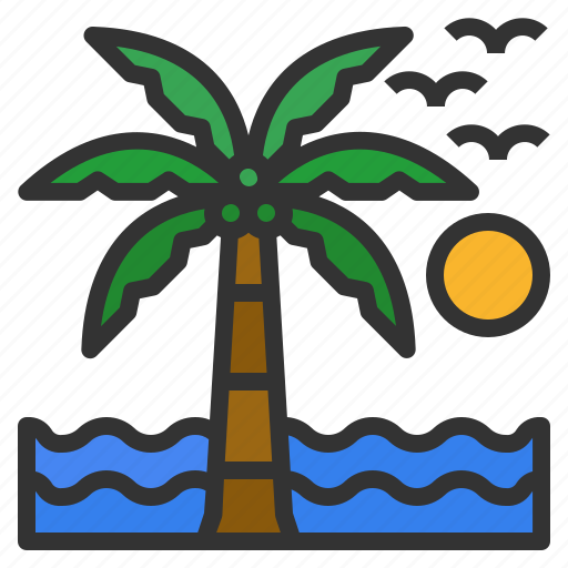 Coconut, tree, tropical, palm, summer, beach, sunset icon - Download on Iconfinder
