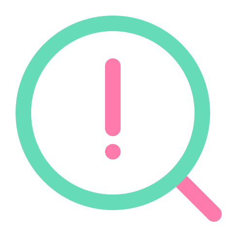 Search, warning, blue, pink, zoom icon - Free download