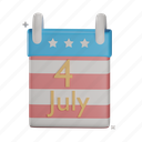 3d calendar, usa, independence, 4 july, united states, america, independence day, american 