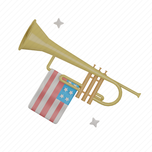 3d trumpet, usa, flag, america, independence day, united state, trumpet 3D illustration - Download on Iconfinder