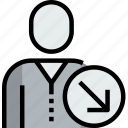 admin, arrow, avatar, down, face, person, user 