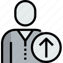 admin, arrow, avatar, face, person, up, user 