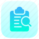 research, task, list, clipboard, loupe