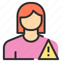 allert, avatar, female, profile, user, warning