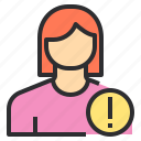 avatar, caution, female, profile, user
